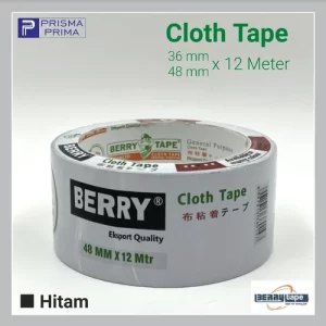 Isolasi Lakban Kain Hitam Cloth Tape Jilid Berry 1 / 2 Inch 36 48 mm